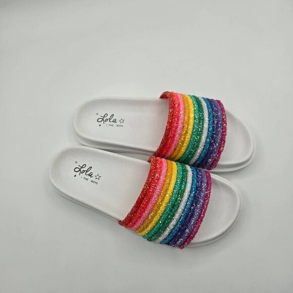Lola & The Boys Rainbow Slides Size 36 US 5 Glitter Sandals - Picture 2 of 8
